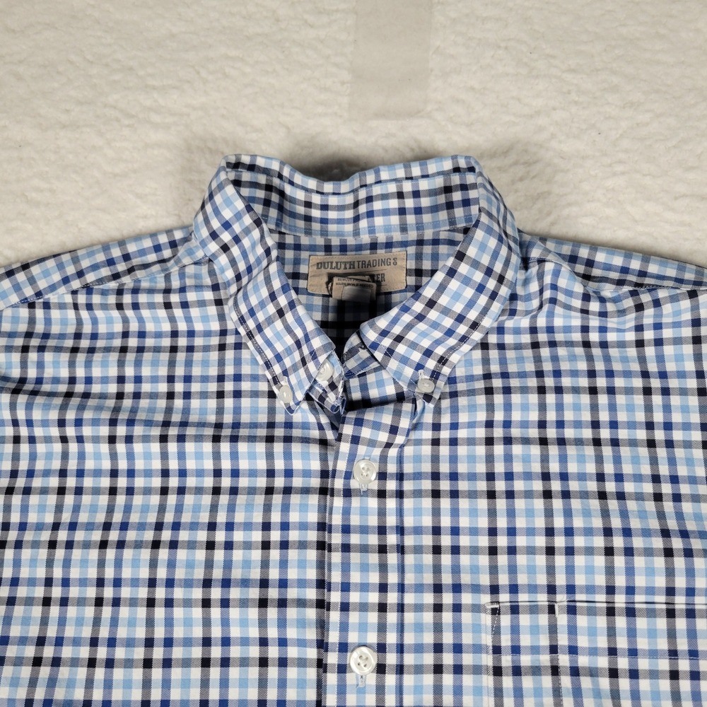 Duluth Trading Co Button Down Shirt Mens XL Tall Blue Gingham Wrinklefighter